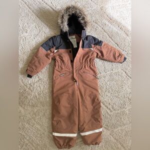 H&M Black and Brown Snowsuit with Fur Hood